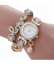 6 Colors Available Rhinestone Inlaid Love Theme High Fashion Women Bracelet Style Wrist Watch