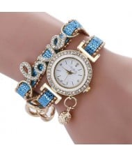 6 Colors Available Rhinestone Inlaid Love Theme High Fashion Women Bracelet Style Wrist Watch
