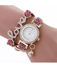 6 Colors Available Rhinestone Inlaid Love Theme High Fashion Women Bracelet Style Wrist Watch