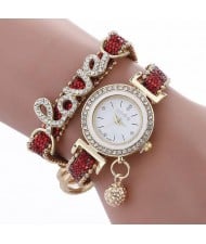 6 Colors Available Rhinestone Inlaid Love Theme High Fashion Women Bracelet Style Wrist Watch