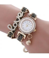 6 Colors Available Rhinestone Inlaid Love Theme High Fashion Women Bracelet Style Wrist Watch