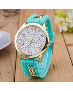 Simple Design Chain Decorated Women Wrist Watch - Green