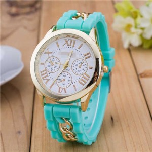 Simple Design Chain Decorated Women Wrist Watch - Green