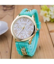 Simple Design Chain Decorated Women Wrist Watch - Green