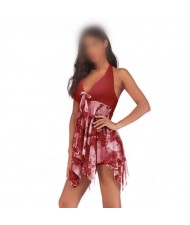 Floral Printing Dress High Fashion Women Swimwear - Red
