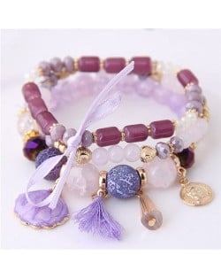 Tassel and Seashell Assorted Pendants High Fashion Bracelet - Purple