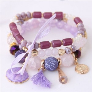 Tassel and Seashell Assorted Pendants High Fashion Bracelet - Purple