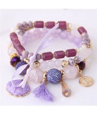 Tassel and Seashell Assorted Pendants High Fashion Bracelet - Purple