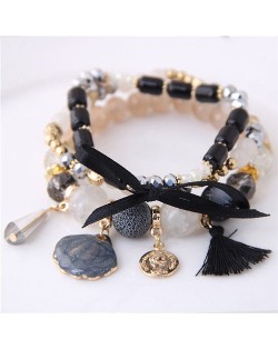 Tassel and Seashell Assorted Pendants High Fashion Bracelet - Black