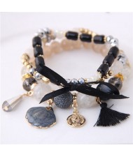 Tassel and Seashell Assorted Pendants High Fashion Bracelet - Black