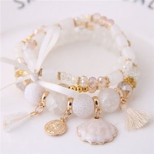 Tassel and Seashell Assorted Pendants High Fashion Bracelet - White