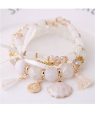 Tassel and Seashell Assorted Pendants High Fashion Bracelet - White