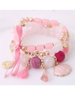 Tassel and Seashell Assorted Pendants High Fashion Bracelet - Pink