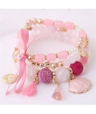 Tassel and Seashell Assorted Pendants High Fashion Bracelet - Pink