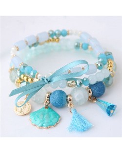 Tassel and Seashell Assorted Pendants High Fashion Bracelet - Blue