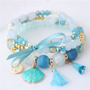 Tassel and Seashell Assorted Pendants High Fashion Bracelet - Blue