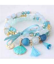 Tassel and Seashell Assorted Pendants High Fashion Bracelet - Blue