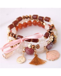 Tassel and Seashell Assorted Pendants High Fashion Bracelet - Brown