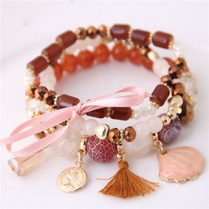 Tassel and Seashell Assorted Pendants High Fashion Bracelet - Brown