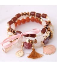 Tassel and Seashell Assorted Pendants High Fashion Bracelet - Brown