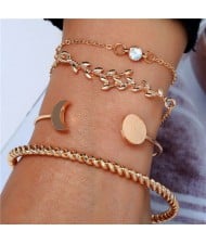 Twig and Moon Design Four Pieces Golden Bracelet Combo Set