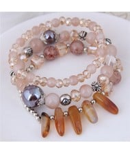 Crystal Ball and Seashell Combo Triple Layers High Fashion Bracelet - Champagne