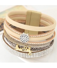 Multiple Layers Lucky Design Magnet Buckle Fashion Bangle - Beige