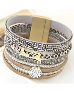 Multiple Layers Lucky Design Magnet Buckle Fashion Bangle - Gray