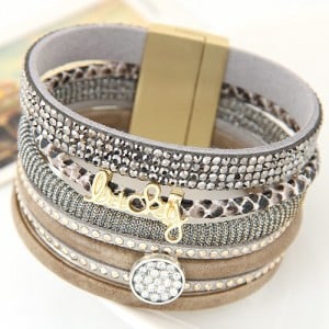 Multiple Layers Lucky Design Magnet Buckle Fashion Bangle - Gray