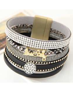 Multiple Layers Lucky Design Magnet Buckle Fashion Bangle - Black