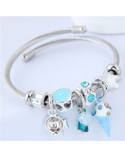 Ice Cream and Fish Pendants High Fashion Beads Style Bracelet - Blue