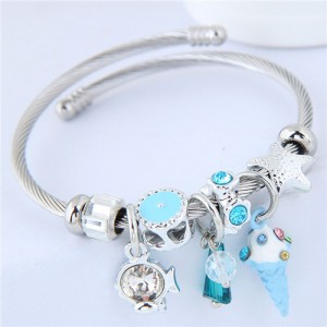 Ice Cream and Fish Pendants High Fashion Beads Style Bracelet - Blue