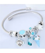 Ice Cream and Fish Pendants High Fashion Beads Style Bracelet - Blue