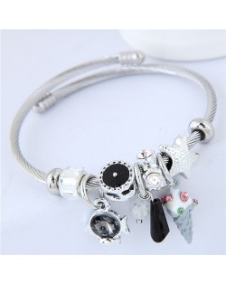 Ice Cream and Fish Pendants High Fashion Beads Style Bracelet - Black