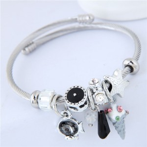 Ice Cream and Fish Pendants High Fashion Beads Style Bracelet - Black