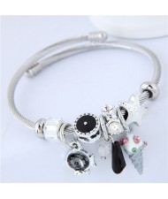 Ice Cream and Fish Pendants High Fashion Beads Style Bracelet - Black