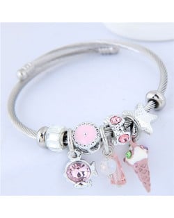Ice Cream and Fish Pendants High Fashion Beads Style Bracelet - Pink