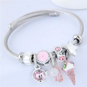 Ice Cream and Fish Pendants High Fashion Beads Style Bracelet - Pink