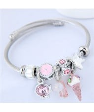 Ice Cream and Fish Pendants High Fashion Beads Style Bracelet - Pink