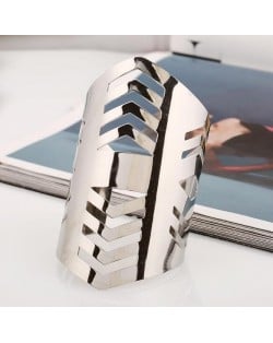 Irregular Hollow Design Punk Fashion Wide Alloy Bangle - Silver