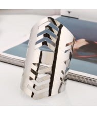 Irregular Hollow Design Punk Fashion Wide Alloy Bangle - Silver