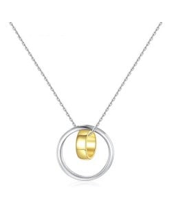 Glossy Surface Dual Circles Pendant 925 Sterling Silver Necklace