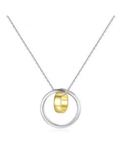 Glossy Surface Dual Circles Pendant 925 Sterling Silver Necklace