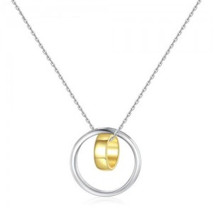Glossy Surface Dual Circles Pendant 925 Sterling Silver Necklace