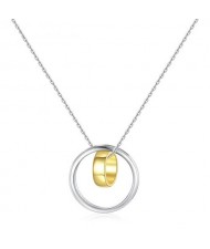 Glossy Surface Dual Circles Pendant 925 Sterling Silver Necklace