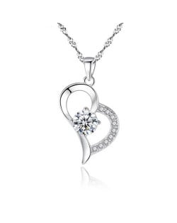 Cubic Zirconia Inlaid Graceful Heart Pendant 925 Sterling Silver Necklace