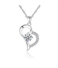 Cubic Zirconia Inlaid Graceful Heart Pendant 925 Sterling Silver Necklace