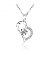 Cubic Zirconia Inlaid Graceful Heart Pendant 925 Sterling Silver Necklace