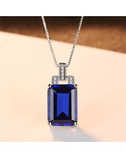 Srilanka Square Gem Pendant 925 Sterling Silver Necklace - Blue