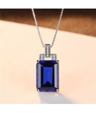 Srilanka Square Gem Pendant 925 Sterling Silver Necklace - Blue